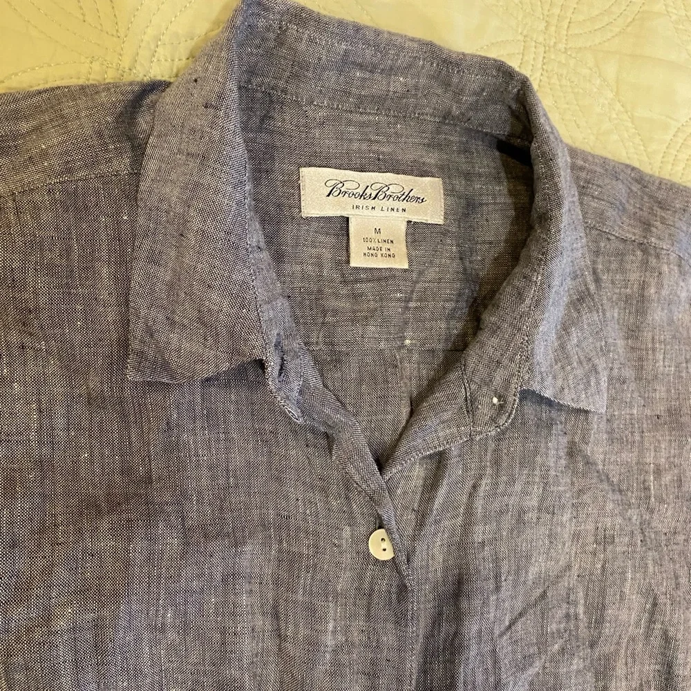 Brooks Brothers Heathered Slate Blue Linen Shirt - Picture 7 of 11